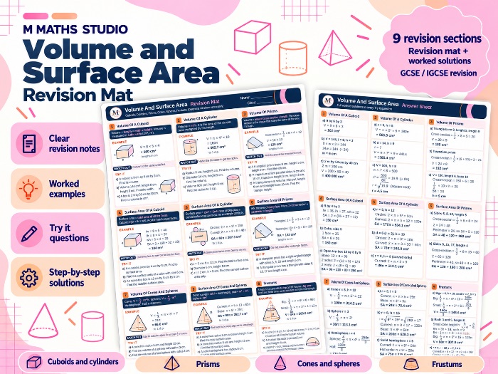 Volume & Surface Area | A3 Revision Mat
