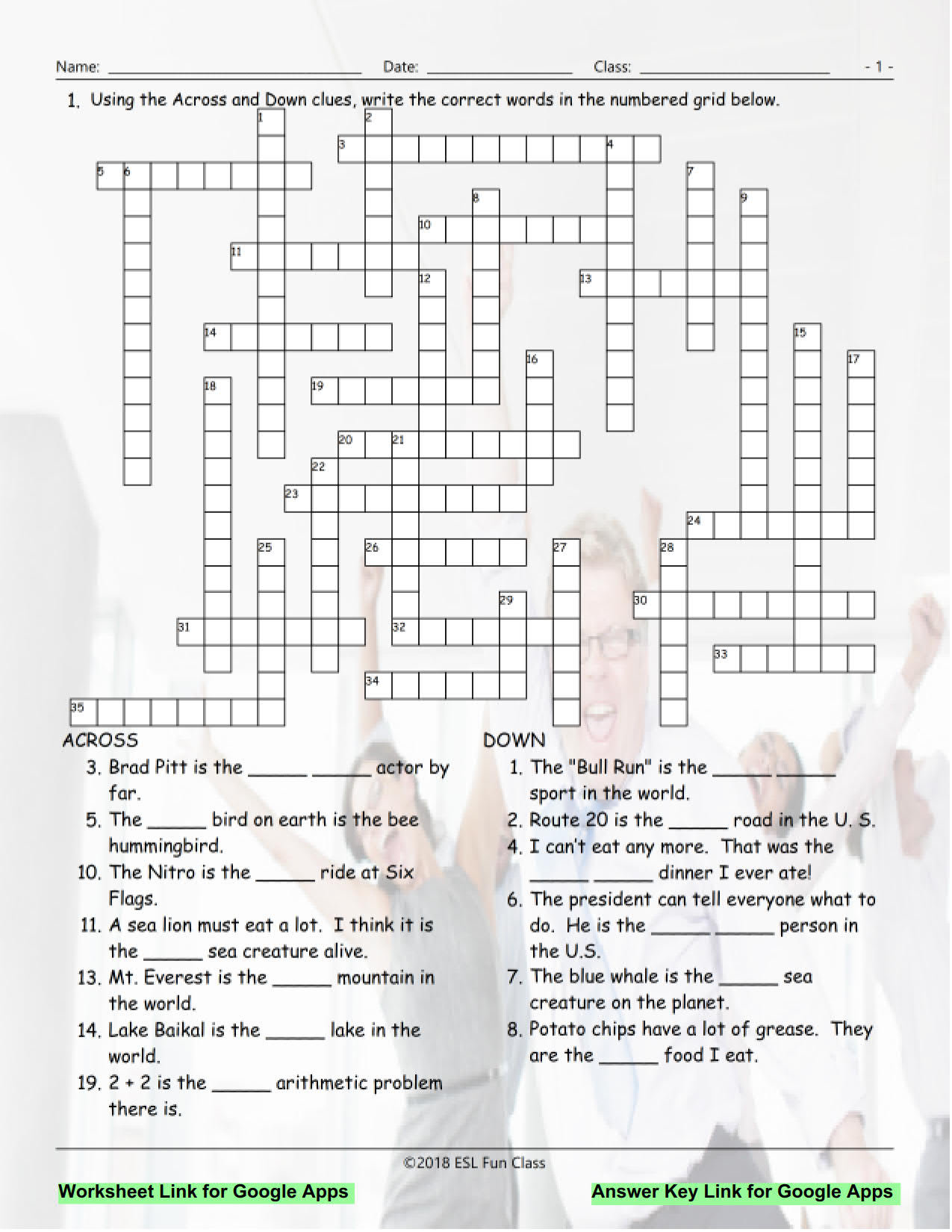 Superlative Adjectives Crossword Puzzle Tpt My XXX Hot Girl