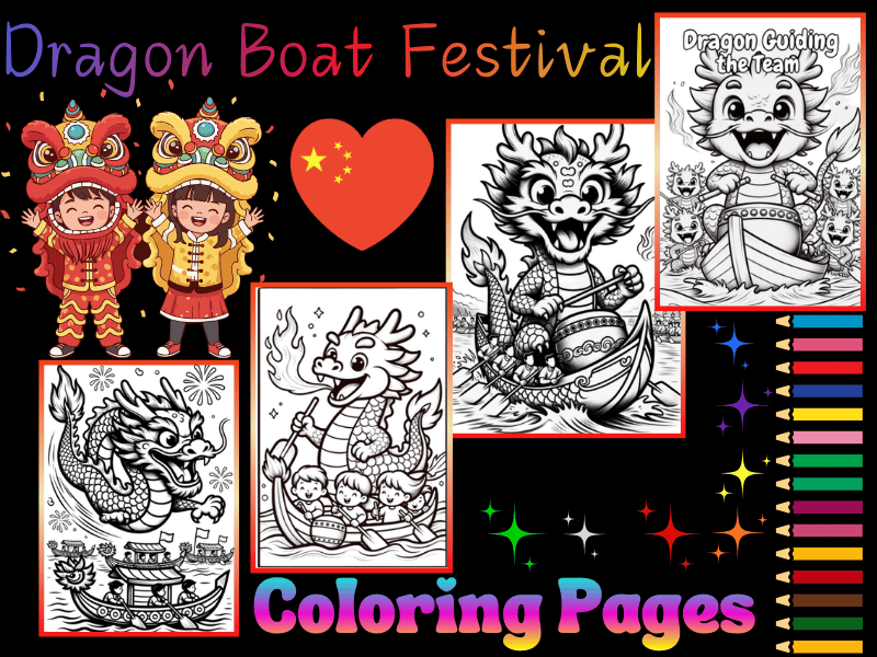 Dragon Boat Festival Coloring Pages | Friendly Chinese Dragons NO PREP Activity
