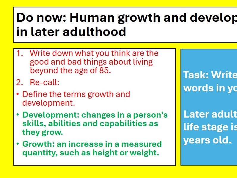 AAQ Level 3 Health and Social Care Unit 1 Human Lifespan LESSON7