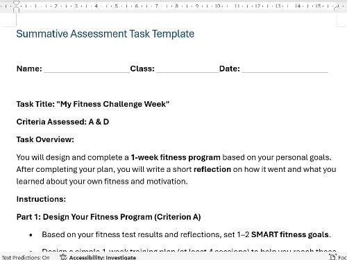 MYP 1 PHE – Grade 7 Unit "Power Up" (Fitness) assessment resources