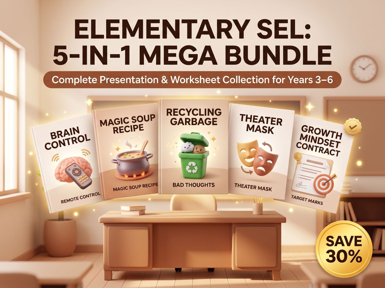 Elementary SEL Presentation & Worksheet Mega Bundle (5 Complete Lessons for Years 3–6)