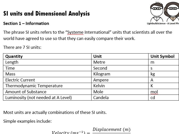 Si Units And Dimensional Analysis Teaching Resources