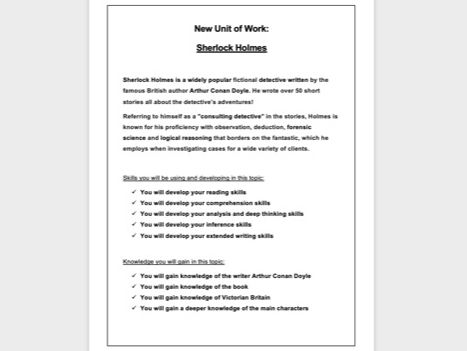 Unit Front Sheet - Sherlock Holmes