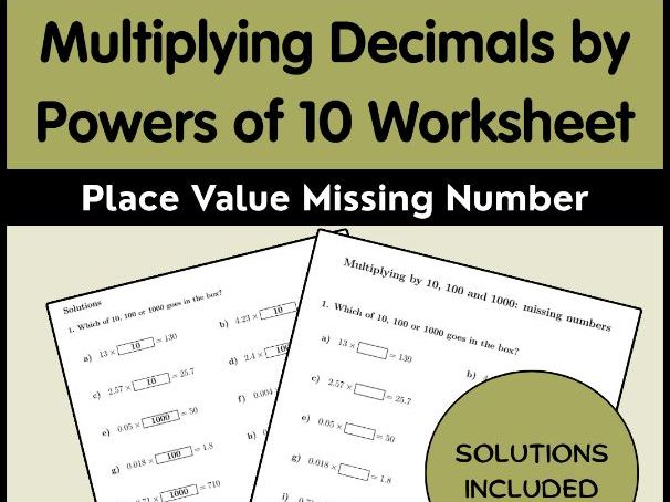 Multiplying Decimals by Powers of 10 Worksheet | Place Value Missing Number