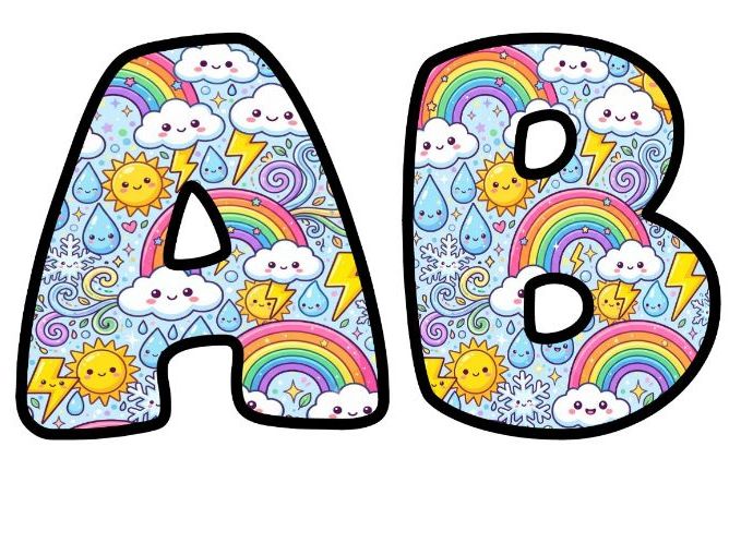 Kawaii Weather Rainbows Bubble Letters | Weather Topic Bulletin Board Letters