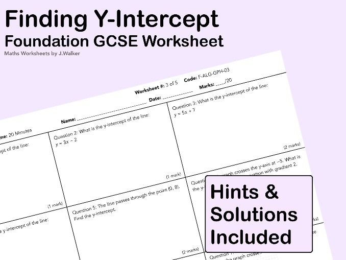GCSE Maths Worksheet: Finding Y-Intercept - Foundation Tier