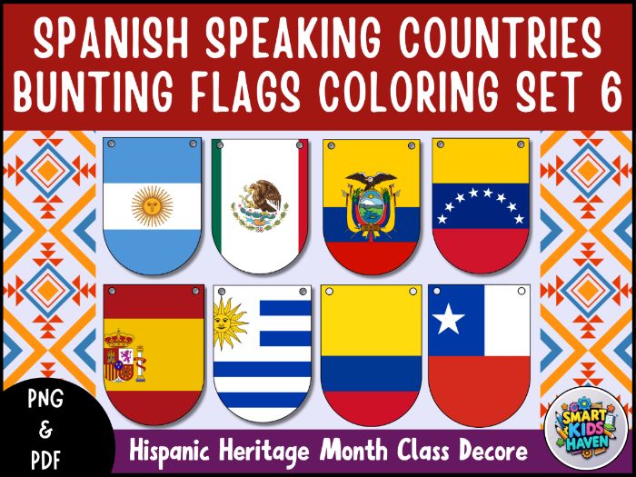 Hispanic Heritage Month Flags Spanish Speaking Countries Bunting Banner Set 6