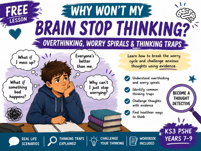 FREE KS3/4 PSHE Lesson – Why Won't My Brain Stop Thinking? Anxiety, Overthinking & Thinking Traps