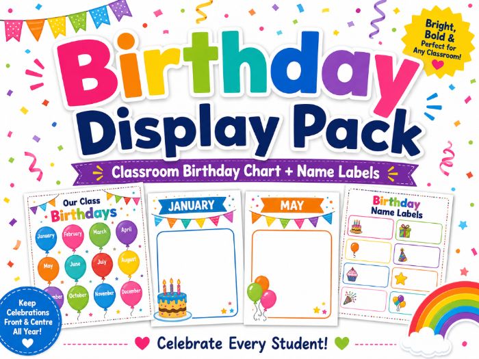 Birthday Display Pack | Classroom Birthday Chart | Printable Name Labels