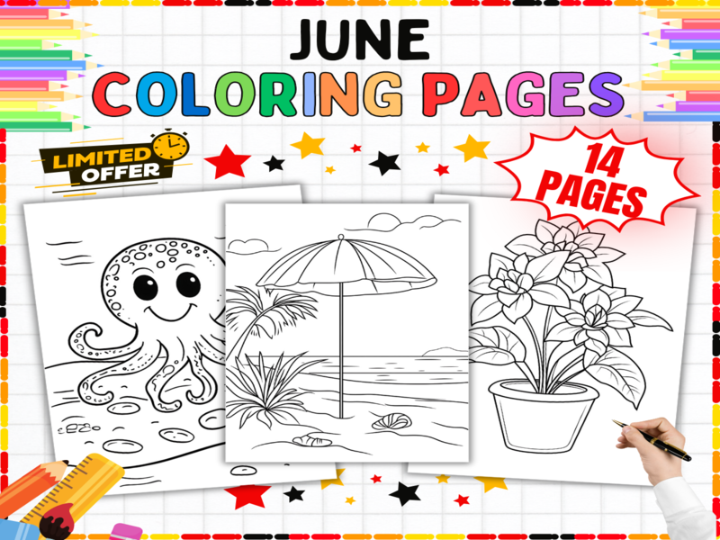 June Colouring Pages | 14 Summer Beach & Ocean Printable Worksheets for Kids Seasonal Art Fun