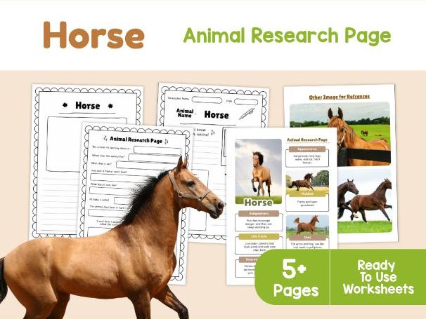 Horse Animal Research Page | Farm Animals Science Worksheets