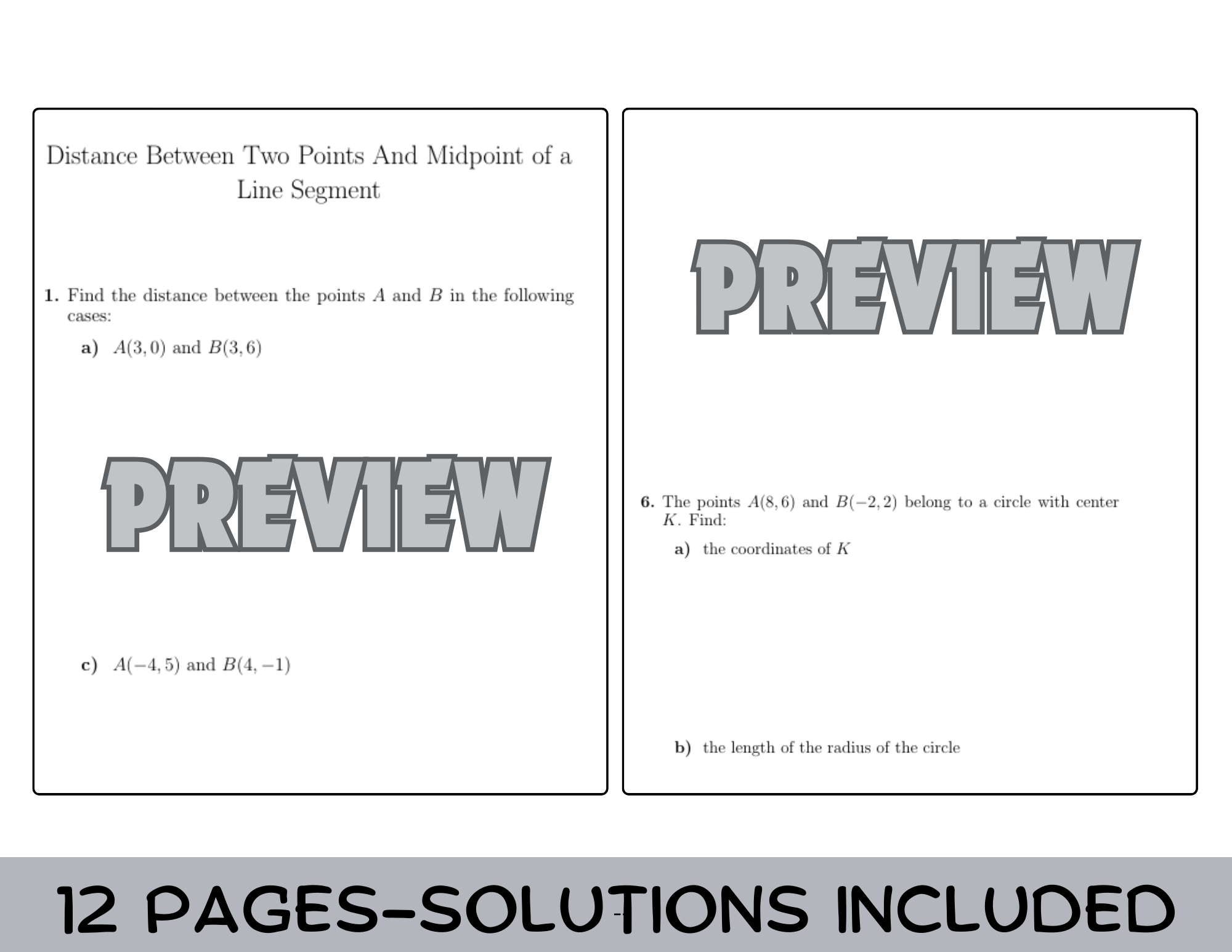 Distance Between Two Points And Midpoint of a Line Segment Worksheet No ...