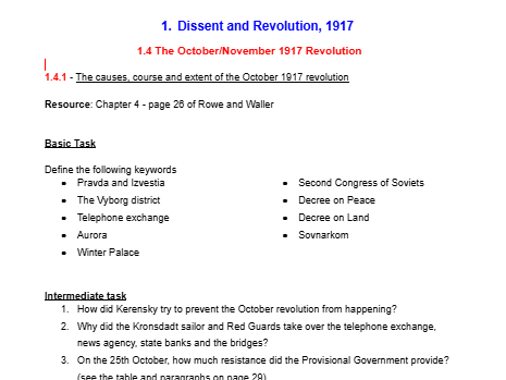 AQA 2N - Ch. 4 - The October/November 1917 Revolution