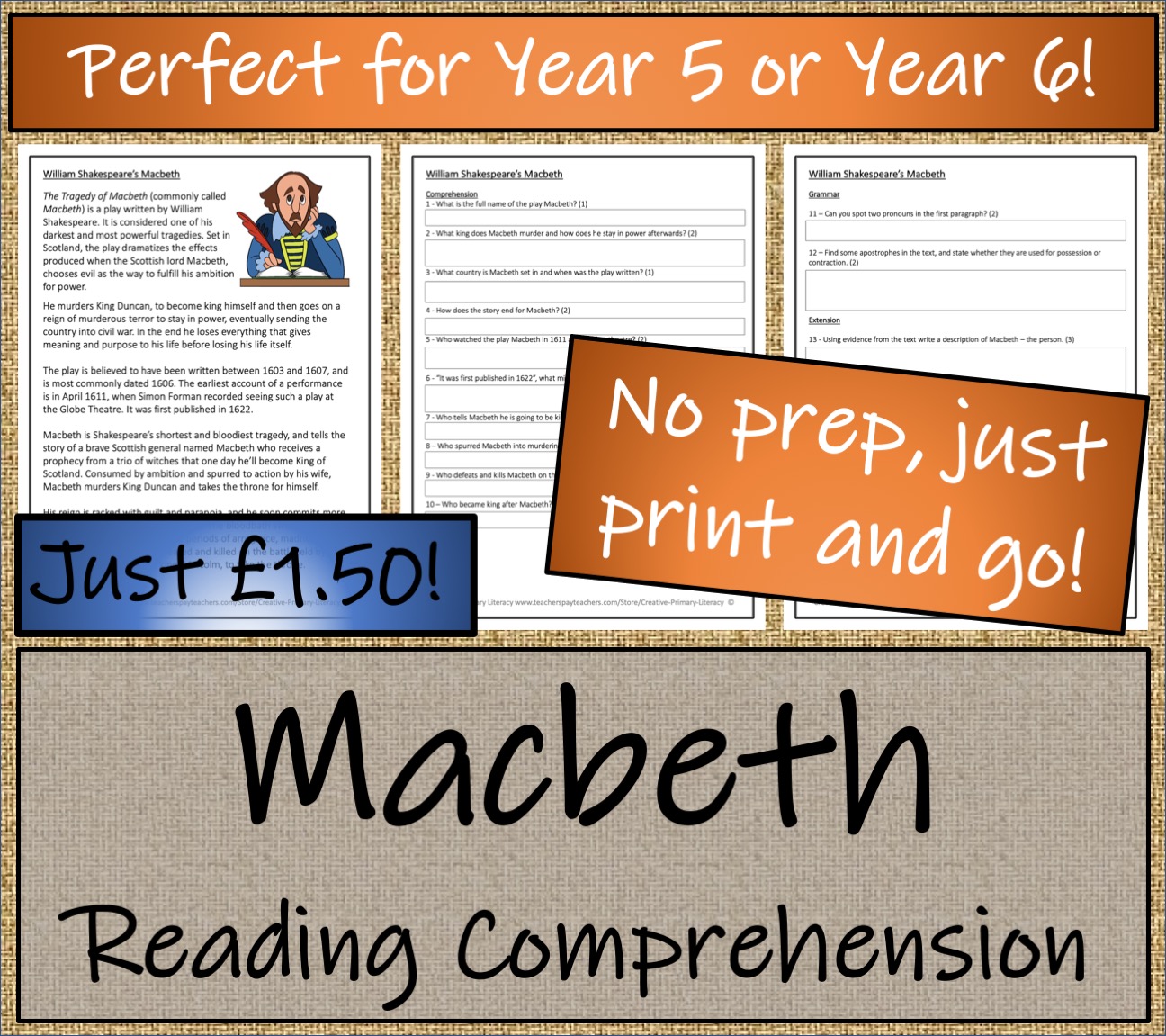 UKS2 Literacy - Macbeth Reading Comprehension Activity | Teaching Resources
