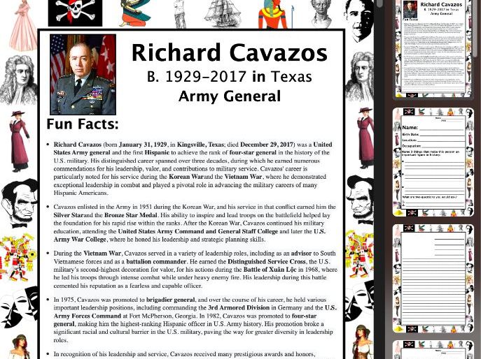 Richard Cavazos PACKET & ACTIVITIES, Important Historical Figures Series