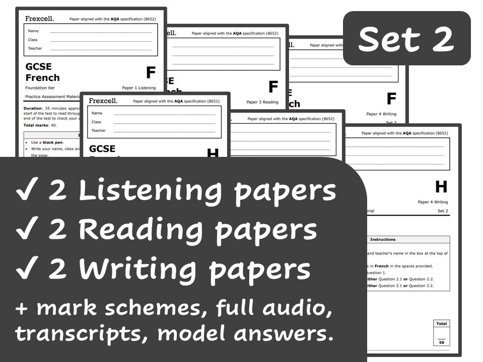 AQA GCSE French (2026) – Foundation & Higher Practice Paper Pack (Set 2)