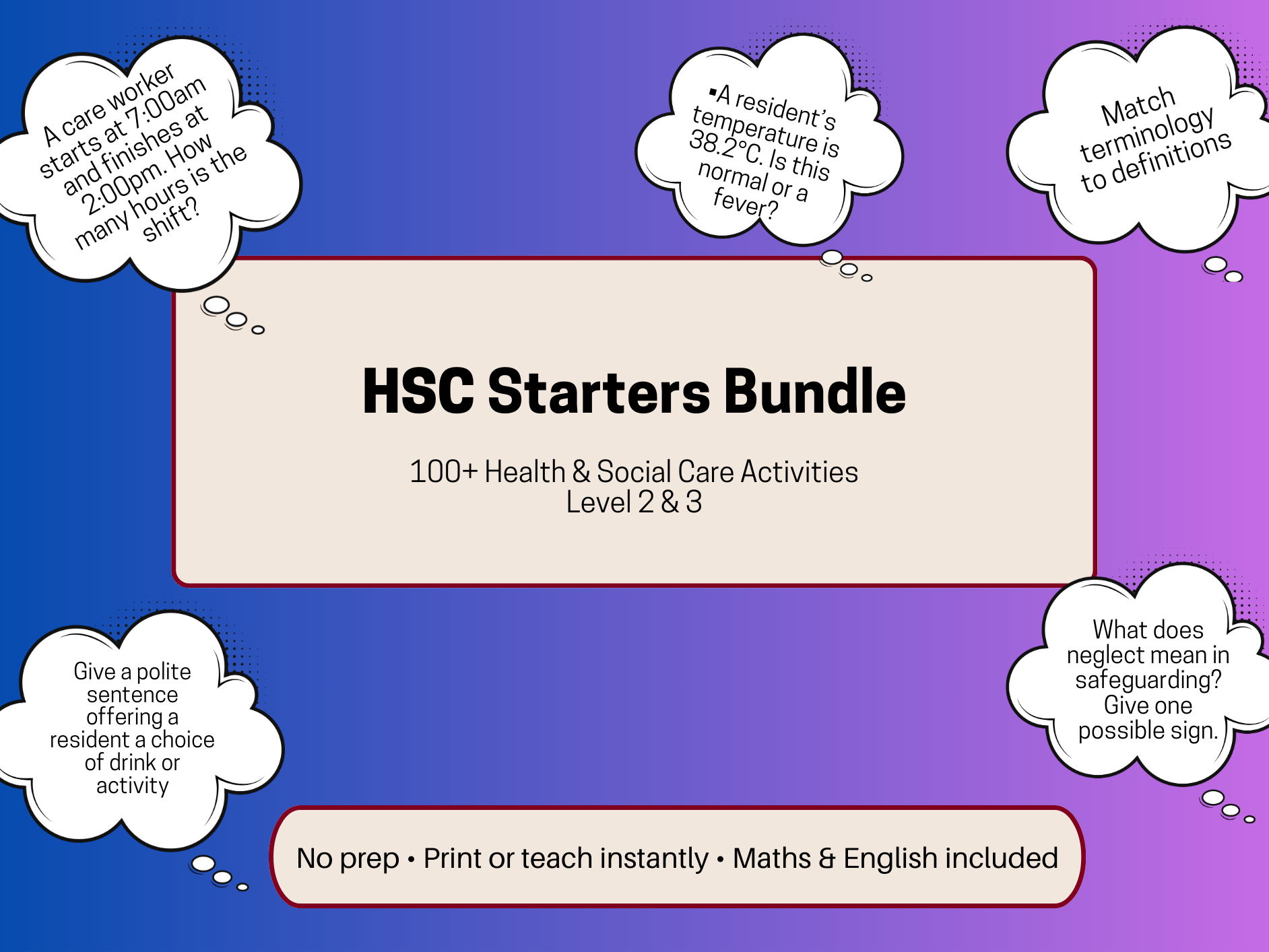 Health & Social Care Starters Bundle | 100+ Activities | Maths & English Skills | KS4–KS5