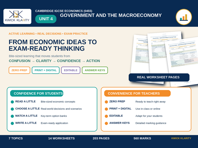 IGCSE Economics 0455 Unit 4: Government and the Macroeconomy | Printable, Digital & Editable