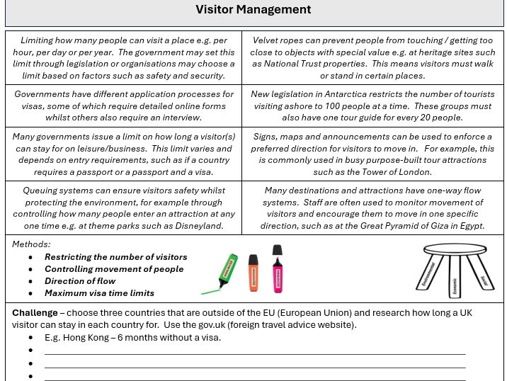 Travel and tourism - environmental impacts worksheet