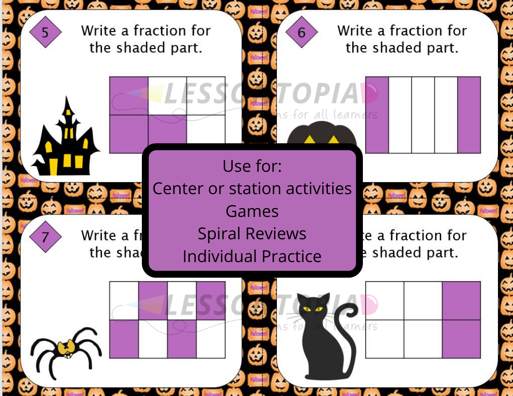 Fractions | Identifying Fractions of a Whole | Halloween Task Cards