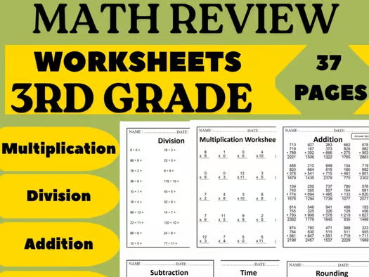 3rd Grade Math Review Worksheets – Multiplication, Division, Addition, Subtracti