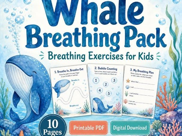 Whale Breathing Pack | Breathing Exercises for Kids | Printable PDF | Digital Download
