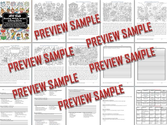 New Year Reading Packet | New Year Reading, Writing & Art Coloring Sheets