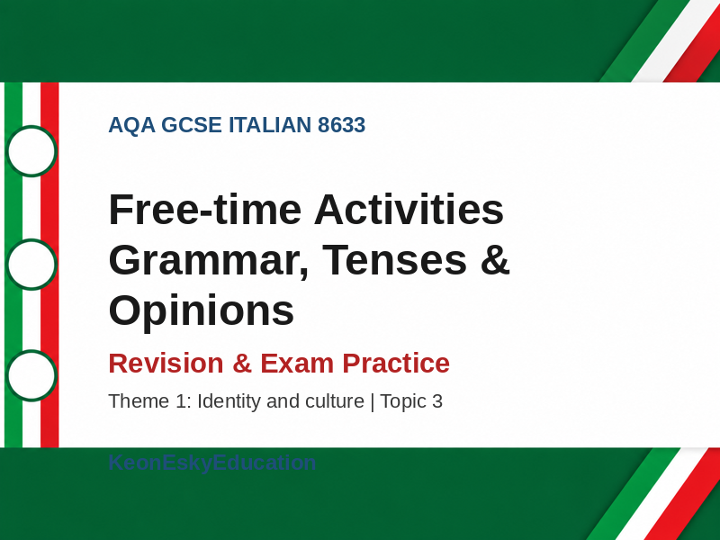 AQA GCSE Italian – Free-time Activities Grammar, Tenses & Opinions