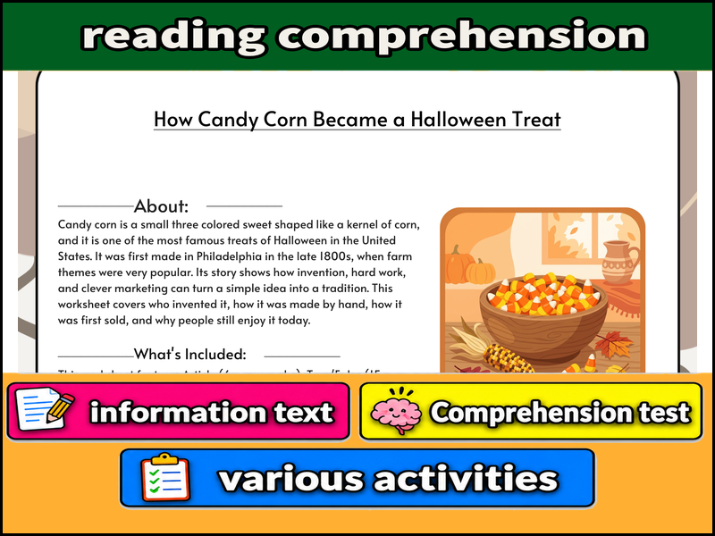 How Candy Corn Became a Halloween Treat  & Comprehension Test