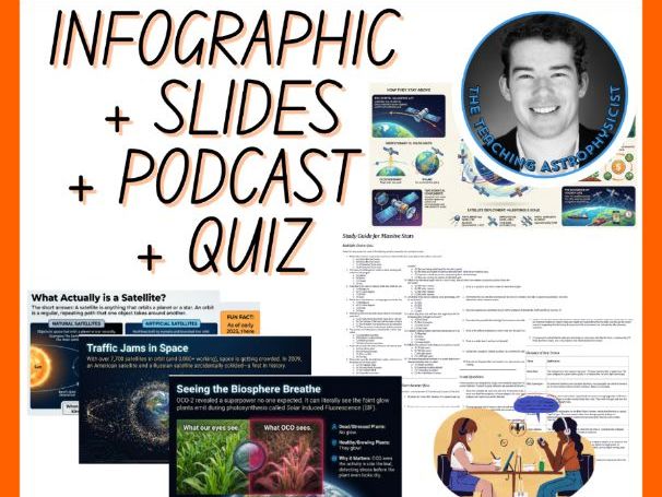 Satellites | Infographic + Slides + Podcast + Quiz Space Science Set