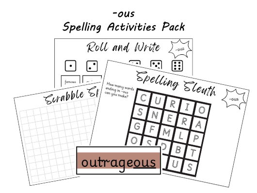 -ous Spellings Activities Pack