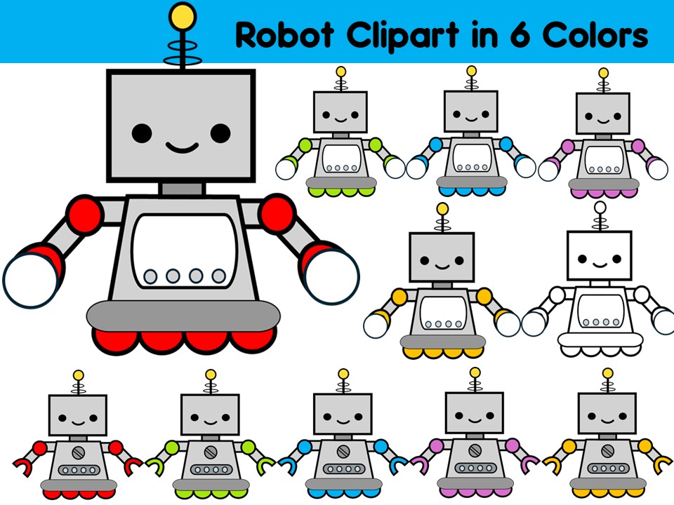 Robot Clipart in 6 Colors