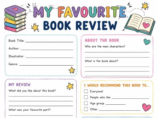 My Favourite Book Review Worksheet | Printable Reading Response Activity | End of Term | KS1 & KS2