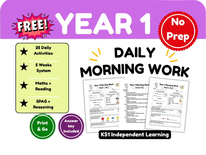 Year 1 Morning Work / Starters - 1 day FREE Sample (Maths & Phonics)