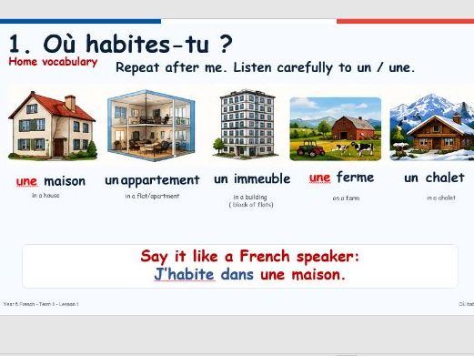 French Houses & Verb Habiter – 2 Lessons + Differentiated Worksheets & Homework