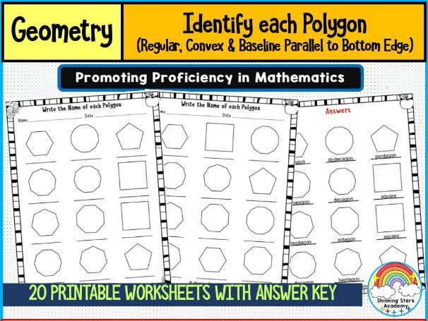 Identify Each Polygon (Regular, Convex & Baseline Parallel to Bottom Edge) Worksheets | Geometry Sha