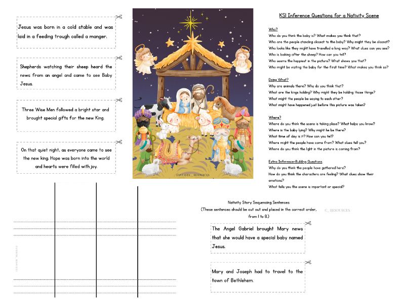 Nativity Story Activity Pack – Sequencing, Vocabulary, Inference, Storyboard & Colouring (KS1)