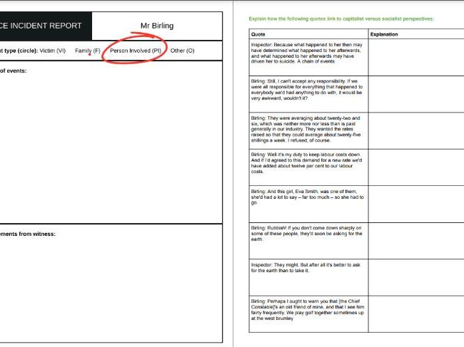 'An Inspector Calls' - Teach-along Task Booklet