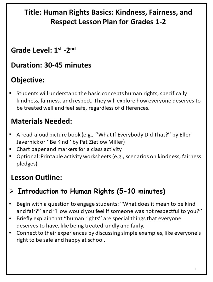 Human Rights Day lesson Plan | Ages 6-7 | Kindness, Fairness, Respect ...