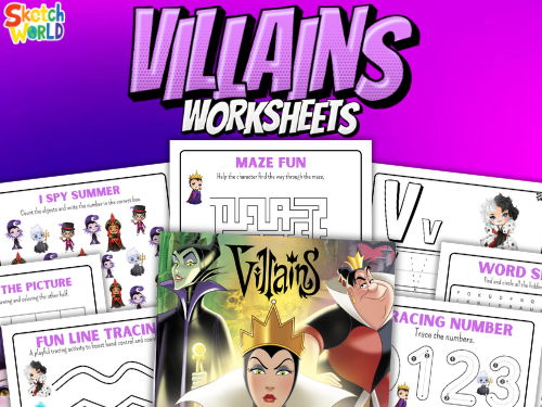 Fun Villain-Themed Activity Pack | Tracing, Mazes, Matching, ABCs & More