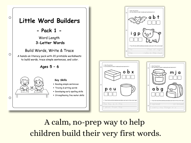 Little Word Builders – Pack 1 (3-Letter Words)
