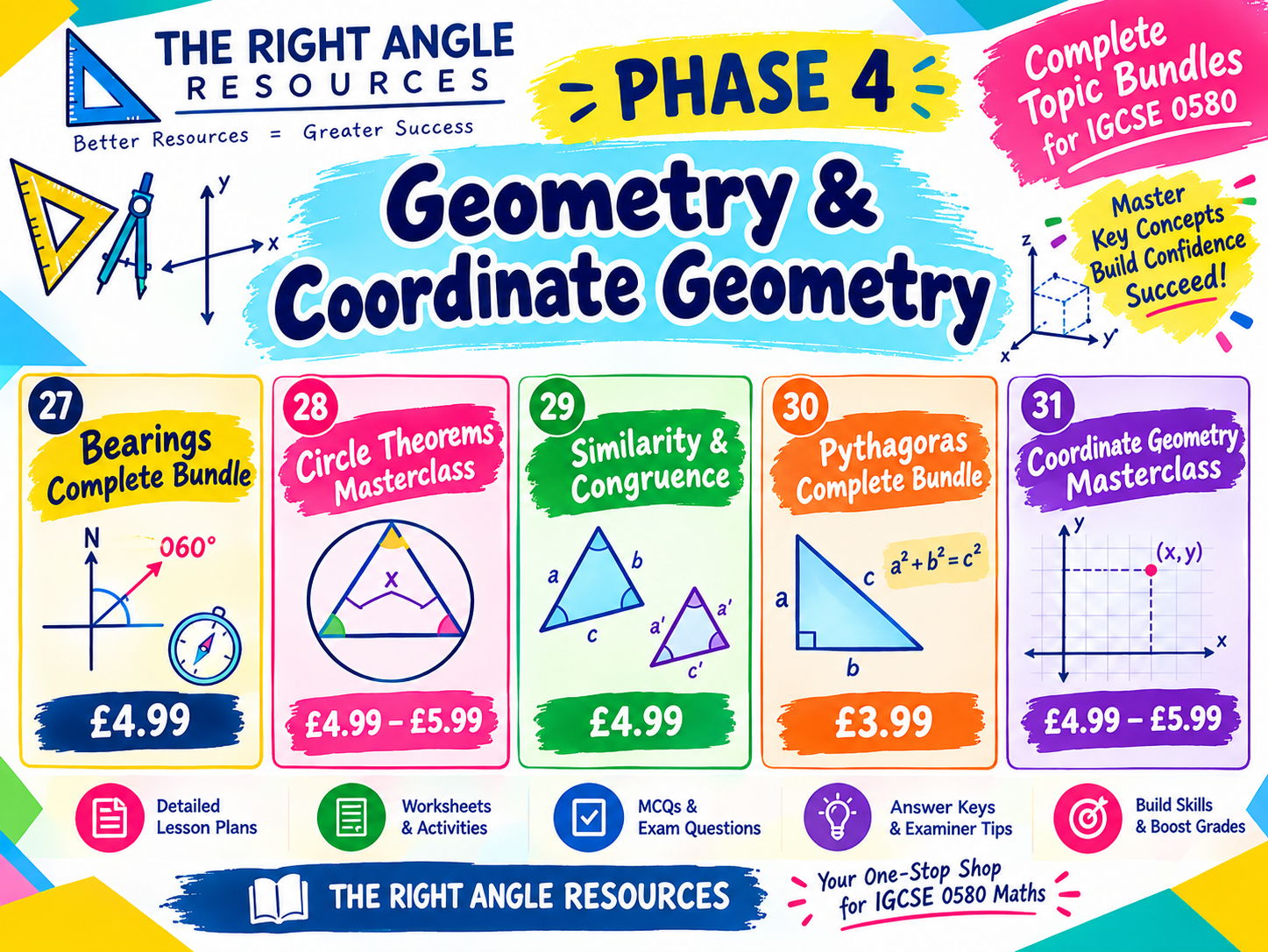 Geometry & Coordinate Geometry Bundle, Complete IGCSE 0580 & GCSE