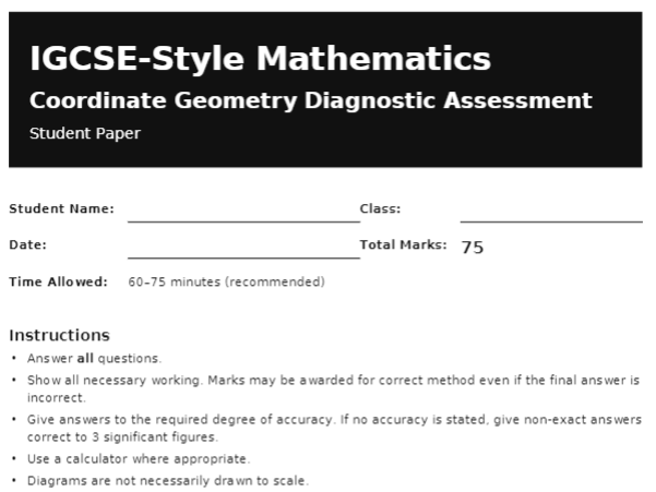 IGCSE-Style Mathematics – Geometry Diagnostic Assessment | 75 Marks + Full Mark Scheme