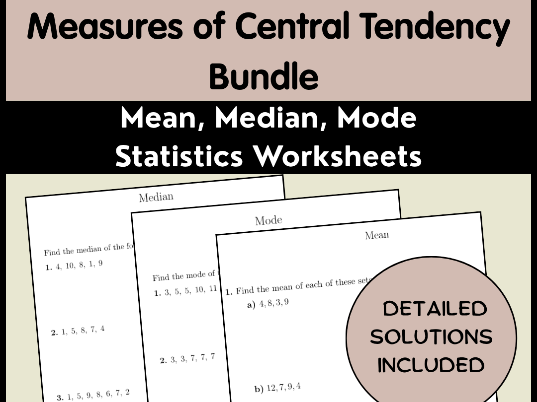 Measures of Central Tendency Bundle | Mean, Median, Mode Statistics Worksheets