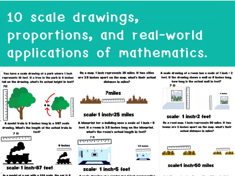 scale drawings - scale factor to find missing lengths word problems