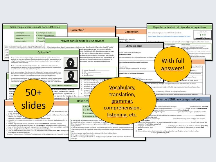 EDEXCEL A Level French – L’impact positif de l’immigration – PRACTICE ACTIVITIES