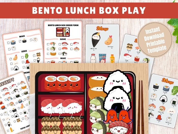 Pretend play pack your Bento Lunch box activity