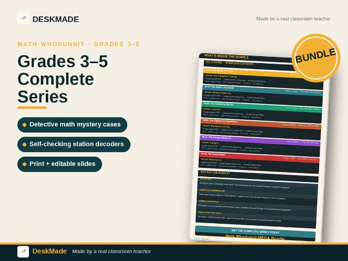 Math Whodunnit Escape Room MEGA Bundle | Grades 3–5 | 6 Cases