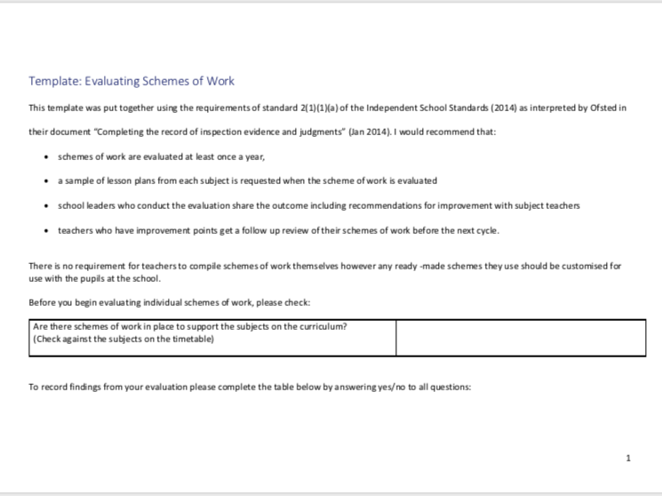 Scheme of Work Evaluation Template